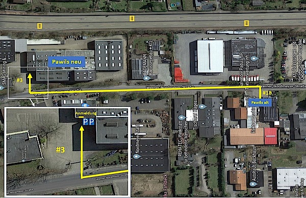 Straßenkarte mit neuem Pawils Standort in Peine